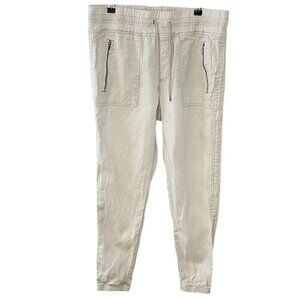 Athleta Womens Cabo 100% Linen Joggers, Leopard Print, Tie Waist, Size 10